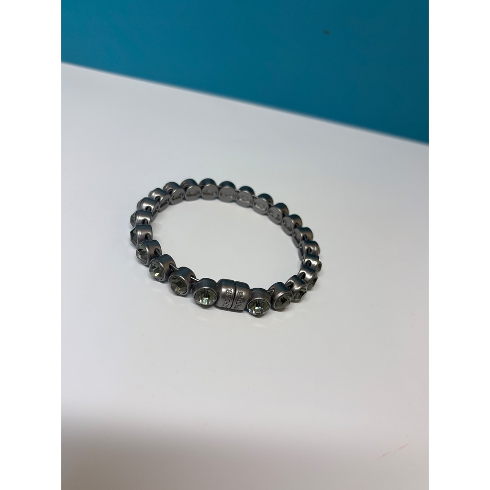 Plunder Design Sage Green Crystal Bracelet Antiqued Silver Tone